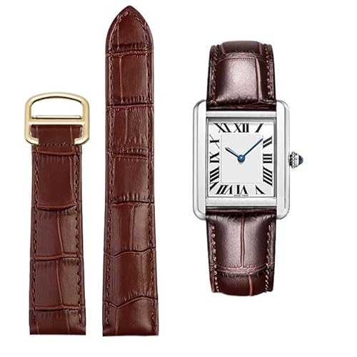 yaponuk Lederarmband Für Cartier Tank Solo Uhr Kette Blau Rot Rosa Watcc Armband(Brown gold,20mm) von yaponuk