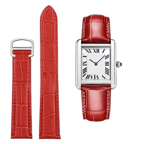 yaponuk Lederarmband Für Cartier Tank Solo Uhr Kette Blau Rot Rosa Watcc Armband(Red silver,20mm) von yaponuk