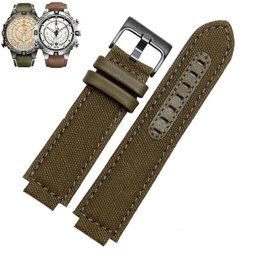 yaponuk Lederarmband für Timex Tidal Compass T2n739 T2n720 T2n721 Canvas Herren-Uhrenarmband mit konvexem Mund(Canvas greenb) von yaponuk