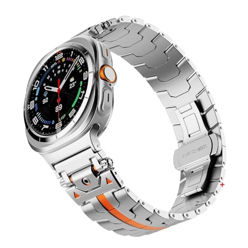 yaponuk Luxuriöses Edelstahlarmband für Samsung Galaxy Watch 7 Ultra 47 mm, austauschbares Metallarmband(Silver orange) von yaponuk