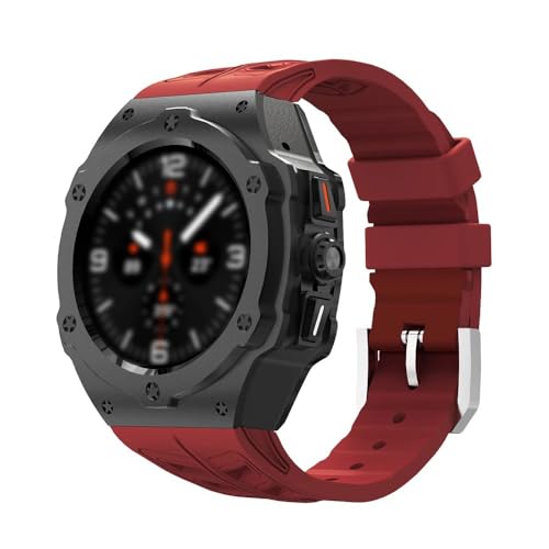 yaponuk Luxus-Modifikationsset für Samsung Galaxy Watch Ultra 47 mm, Edelstahlgehäuse, Gummiarmband für Ultra 47 mm, DIY-Zubehör(Red Black) von yaponuk