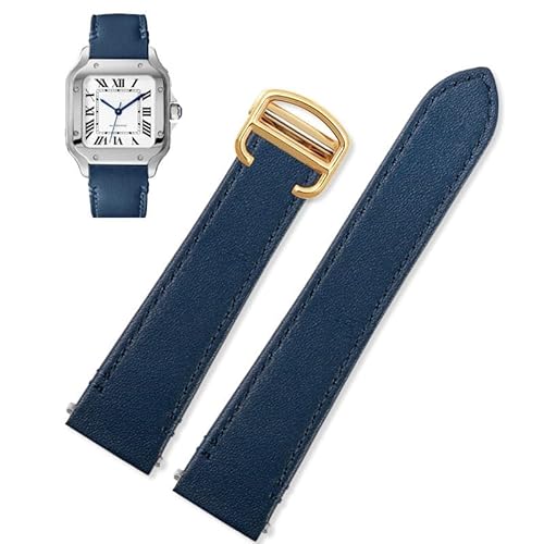 yaponuk Schnellverschluss-Lederarmband Für Cartier Santos Classic Style WSSA0009 WSSA0010 WSSA0018 Neue SANTOS-Uhrenkette(Blue-gold,19mm) von yaponuk