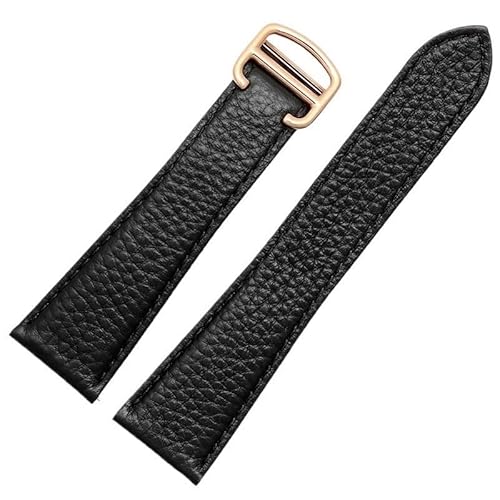 yaponuk Uhrenarmband Aus Echtem Leder Für Cartier Tank London Solo Lychee Strukturiertes Rindslederarmband(Black-rose gold,22mm) von yaponuk