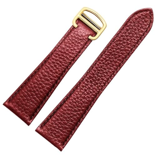 yaponuk Uhrenarmband Aus Echtem Leder Für Cartier Tank London Solo Lychee Strukturiertes Rindslederarmband(Red-Gold,20mm) von yaponuk