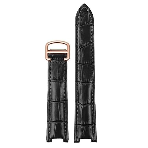 yaponuk Uhrenarmband Für Cartier PASHA Herren Damen Rindslederarmband Mit Klappschließe Zubehör(Black rose gold,20mm-12mm) von yaponuk