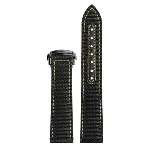 yaponuk Uhrenarmband aus Nylon-Canvas-Rindsleder für Omega Speedmaster AT150 Captain Seamaster 300 mit Faltschließe(Blackyb,21mm) von yaponuk