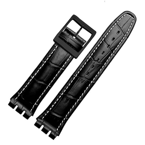 yaponuk Uhrenarmband aus echtem Leder für Swatch YCS YAS YGS, Leder-Uhrenkette mit Schmetterlingsschnalle(Blackwb2,17mm) von yaponuk