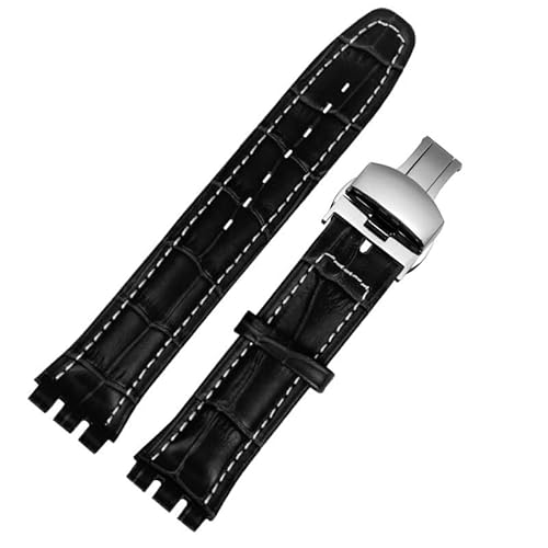 yaponuk Uhrenarmband aus echtem Leder für Swatch YCS YAS YGS, Leder-Uhrenkette mit Schmetterlingsschnalle(Blackws1,19mm) von yaponuk