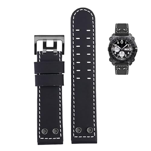 yaponuk Uhrenarmband aus echtem Leder mit Nieten für Hamilton Khaki H78555553 H78626583 H77616533 Uhrenarmband mit Dornschließe(Blackbb1,24mm) von yaponuk