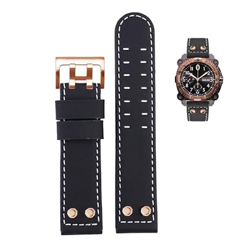 yaponuk Uhrenarmband aus echtem Leder mit Nieten für Hamilton Khaki H78555553 H78626583 H77616533 Uhrenarmband mit Dornschließe(Blackrr1,24mm) von yaponuk
