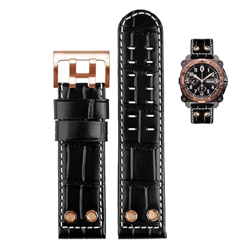 yaponuk Uhrenarmband aus echtem Leder mit Nieten für Hamilton Khaki H78555553 H78626583 H77616533 Uhrenarmband mit Dornschließe(Blackrr2,24mm) von yaponuk