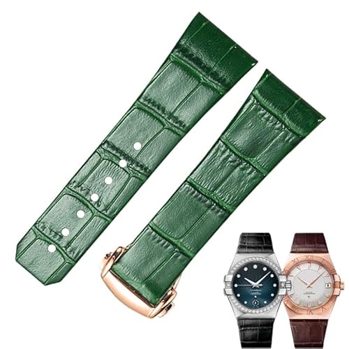 yaponuk Uhrenarmband mit konkaver Kerbe für Omega Constellation DeVille Trésor Collection, Lederarmband mit Faltschließe(Greenr,17-6.5mm) von yaponuk