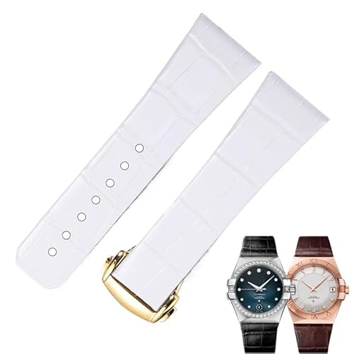 yaponuk Uhrenarmband mit konkaver Kerbe für Omega Constellation DeVille Trésor Collection, Lederarmband mit Faltschließe(Whiteg,23-11mm) von yaponuk