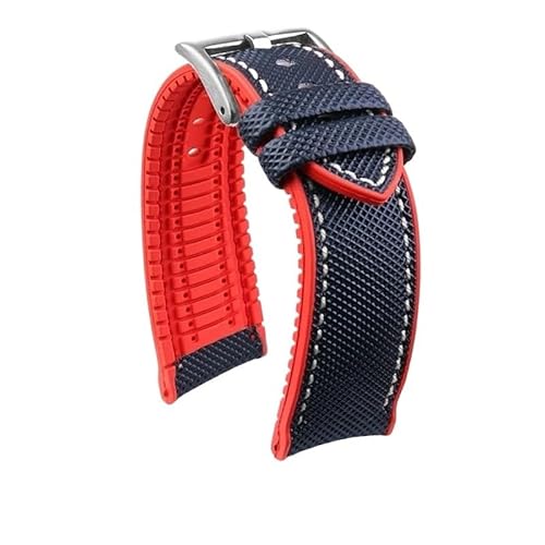 yaponuk Wasserdichtes Uhrenarmband aus Nylon mit Gummiunterseite für Mido Helmsman Commander(Blue red-silver,20mm) von yaponuk