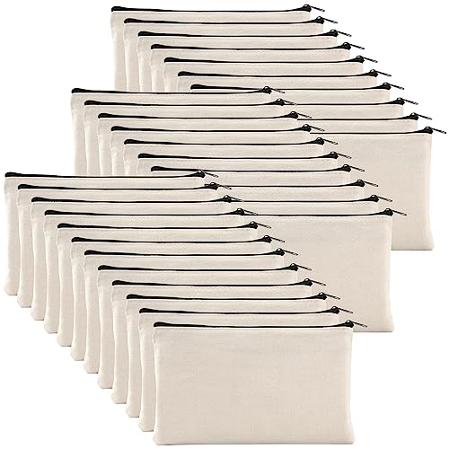 Yarlung 32 Stück Federmäppchen aus Segeltuch mit schwarzem Reißverschluss, Leere DIY Handwerk Tasche Mehrzweck-Make-up-Tasche für Kosmetik, Rechnungen, Reisekosmetikartikel. von yarlung