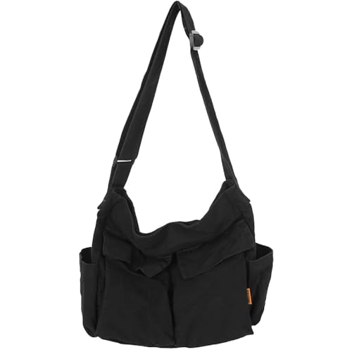 yaucher Canvas Messenger Bag Large Hobo Crossbody Bag with Multiple Pockets Casual Shoulder Tote Bag for Women and Men, Schwarz von yaucher