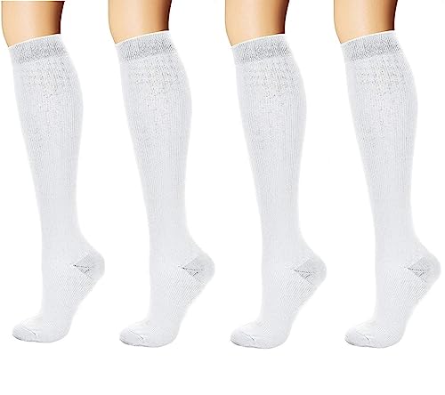 yaxinshi Kompressionsstrümpfe für Damen Herren 4 Paar Weiß Stützstrümpfe Reisestrümpfe Kompressionssocken Stützkniestrümpfe für Sport, Flug, Laufen, Reisen, Radsport, Radfahren, krankenschwester von yaxinshi