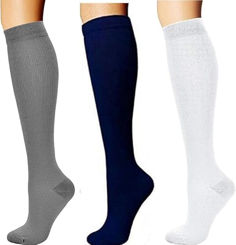 yaxinshi 3 Paar Damen & Herren Sport-Kompressionsstrümpfe Reisestrümpfe Stütz-Kniestrümpfe Stützstrumpf Kompressionsocken Stützkniestrümpfe für Laufen, Sport, Erholung, Blutzirkulation, Flug, von yaxinshi