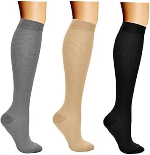 3 Paar Kompressionsstrümpfe für Damen Herren, Stützstrümpfe Kompressionssocken Thrombosestrümpfe für Sport, Flug, Laufen, Reisen, Radsport, Schwangerschaft krankenschwester S/M Grau Gelb Schwarz von yaxinshi