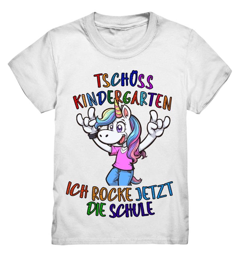 Kita Abschied Ich Rocke Jetzt Die Schule Mädchen Einhorn Cooler Spruch Geschenk T Shirt Einschulung Kindergarten 2025 Kindergartenabschluss von yayirashop