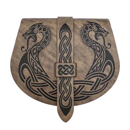 MäNner Frauen Wikinger Keltischer Knoten Drachen Leder GüRteltasche - Mittelalterliche Renaissance HäNgende GüRteltasche - Handgemachte Vintage Nordic GepräGte Tragbare GüRteltasche(Brown) von yayoitimes