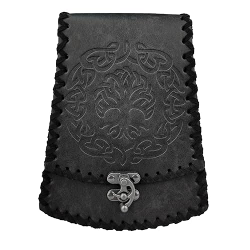 Männer Frauen Wikinger Yggdrasil Geprägte Leder Gürteltasche - Nordic Vintage Baum des Lebens Hängende Gürteltasche - Mittelalterliche Renaissance Cosplay Kostümzubehör(Black) von yayoitimes