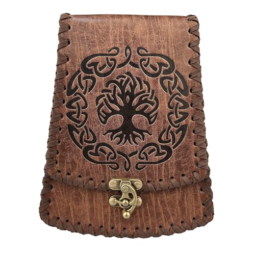 Männer Frauen Wikinger Yggdrasil Geprägte Leder Gürteltasche - Nordic Vintage Baum des Lebens Hängende Gürteltasche - Mittelalterliche Renaissance Cosplay Kostümzubehör(Brown) von yayoitimes