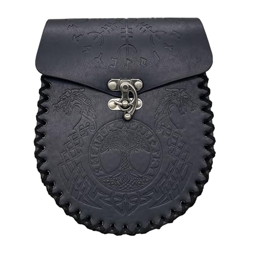 Nordischer Wikinger Baum des Lebens Geprägte Gürteltasche Für Männer Frauen - Renaissance Leder Gürteltasche - Mittelalterliche Gürteltasche Party Cosplay Ritter Kostümzubehö(Black) von yayoitimes