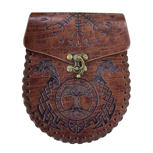 Nordischer Wikinger Baum des Lebens Geprägte Gürteltasche Für Männer Frauen - Renaissance Leder Gürteltasche - Mittelalterliche Gürteltasche Party Cosplay Ritter Kostümzubehö(Brown) von yayoitimes