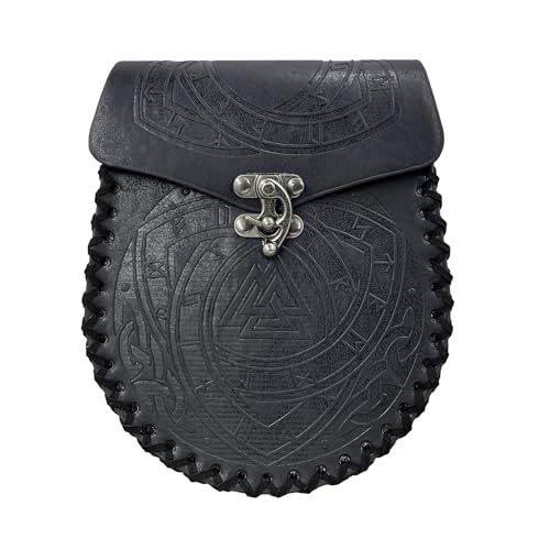 Wikinger Odin Valknut Symbol Gürteltasche Für Männer Frauen - Handgemachte Mittelalterliche Vintage Renaissance Leder Gürteltasche - Nordisch Geprägte Tragbare Geldbörse Gürteltasche(Black) von yayoitimes