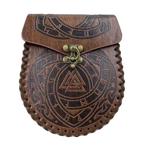 Wikinger Odin Valknut Symbol Gürteltasche Für Männer Frauen - Handgemachte Mittelalterliche Vintage Renaissance Leder Gürteltasche - Nordisch Geprägte Tragbare Geldbörse Gürteltasche(Brown) von yayoitimes