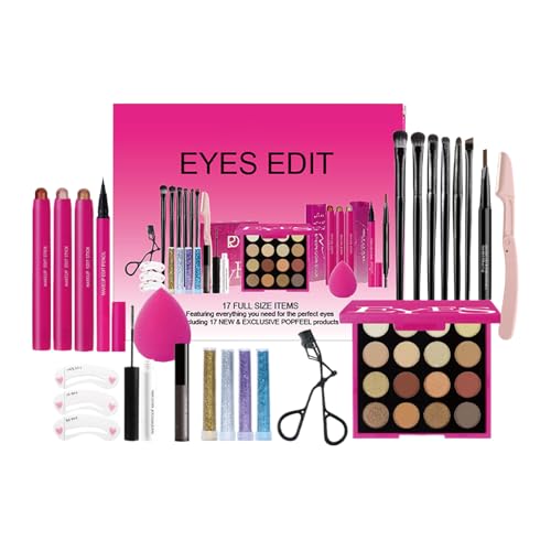 Augen-Make-up, Augen-Make-up-Set – Make-up-Set für Mädchen | inklusive wasserdichter Maske, Lidschattenpalette, Wimpernburler und Schablone von ycezw