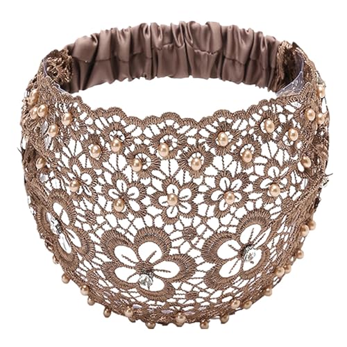 Breites Spitzenband - elastisches Band, Perlendetail | weicher elastischer Turban mit gesticktem Muster und dekorativer Textur zum Stylen der Haare oder zur Verbesserung der Kleidung für Mode von ycezw