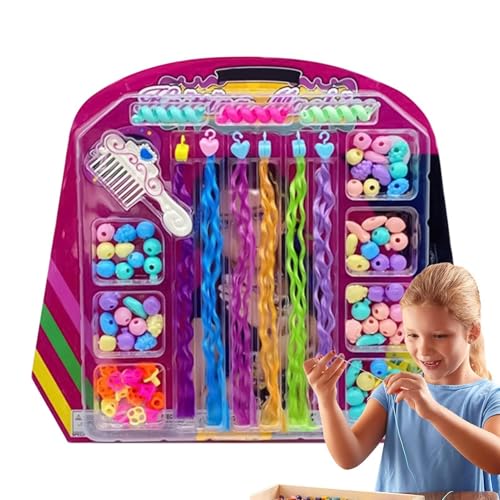 Haarperlen für Kinder: Elegantes Perlenset zum Flechten von Haaren, Auswahl an Haarperlen, geeignet für Kinder, entzückendes Set aus bunten Perlen mit Ponyperlen, Ac von ycezw