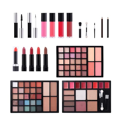 Starter-Set für Kosmetik: Lidschatten- und Lippenstift-Set, komplettes und vielseitiges Make-up | Professionelles -One-Make-up-Set, Lippenstift-Palette, Eyeliner, Mascara, für Anfänger von ycezw