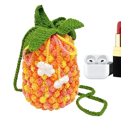 ycezw Ananas geformte Tasche, gestrickte Pull-Tasche - Niedliche Gradient Pineapple Design kleine Aufbewahrungstasche mit Kordelzug | Stilvolle trendige handgewebte Baumwolltasche für Frauen, Mädchen von ycezw