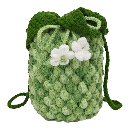 ycezw Ananas geformte Tasche, gestrickte Pull-Tasche - Niedliche Gradient Pineapple Design kleine Aufbewahrungstasche mit Kordelzug | Stilvolle trendige handgewebte Baumwolltasche für Frauen, Mädchen von ycezw