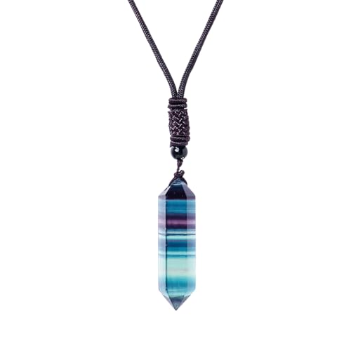 ycezw Fluorit Anhänger Halskette - Hexagonaler Natürlicher Kristall Schmuck, Modischer Chakra Heilstein Accessoire | Einzigartiger Regenbogen Edelstein Für Damen Herren von ycezw