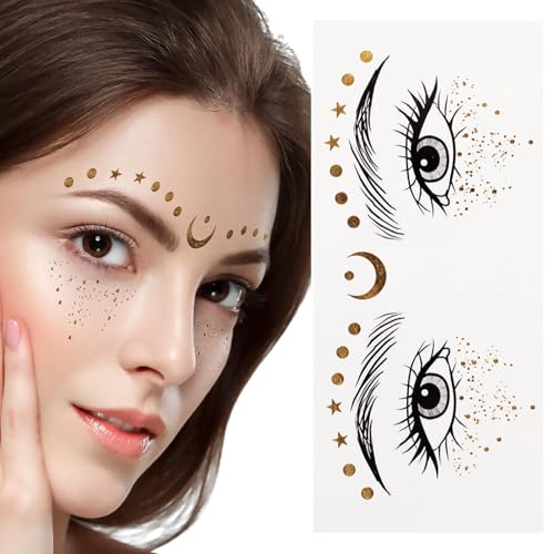 ycezw Goldenes Gesichtstattoo, Gesichtstattoo mit glitzernden Sommersprossen - Modische Gesichts-Make-up-Patches, temporäre Glitzeraufkleber - Schweißfeste Make-up-Sticker, Aufkleber mit von ycezw