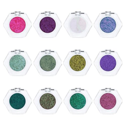 ycezw Lidschatten-Glanz, schimmernder Lidschatten – 12 x Lidschatten mit lang anhaltendem Glanz für Damen | Einzigartiger Lidschatten für Reisen, Reisen von ycezw