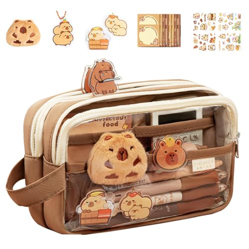 ycezw Niedliches Federmäppchen Mäppchen Mäppchen Mädchen Cute Aesthetic Capybara Pencil Case Transparent Kosmetiktasche mit Etui Set Se référer au descriptif Siehe Beschreibung, garnitur, Se von ycezw