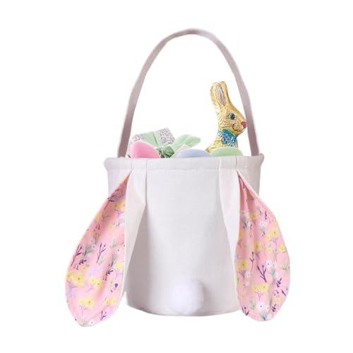 ycezw Osterhasenkorb, Jagdbeutel mit Ostereiern | Wiederverwendbare Osternahrungsbeutel mit Griffen | Bunny Candy Basketball Party Supplies für Süßigkeiten Hunting Party für, Pink, Se référer von ycezw