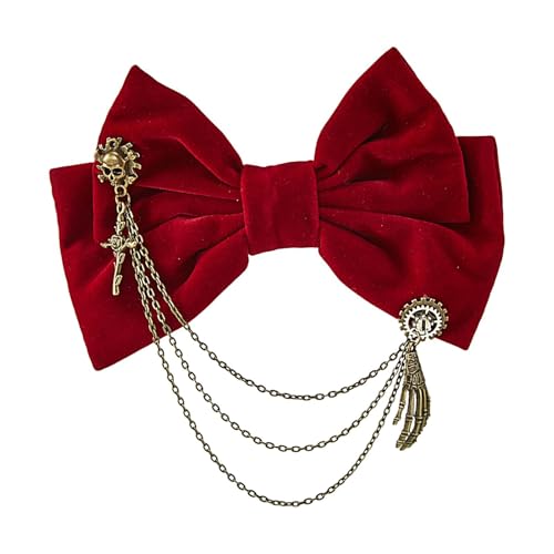 ycezw Samtschleife Haarspange mit Samtschleife | Gothic Haarspange mit Totenkopf und Getriebekette - Eleganter Haarspange, Haarschmuck für Frauen u von ycezw