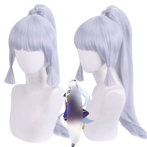 Anime Coser Anime Spiel Cosplay Perücke for Genshin Impact Kamisato Ayaka, Frauen Langer Pferdeschwanz Silber Lila Haare Modellierung Party Dress Up Perücke, Hitzebeständiges Kunsthaar + Perückenkappe von ydound