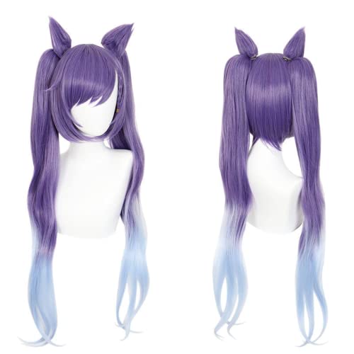 Anime Coser Anime Spiel Cosplay Perücke for Genshin Impact Keqing, lila kurzer Bob Twin Pferdeschwanz & Katzenohren Clip Haarmodellierung Party Dress Up Perücke, hitzebeständiges Kunsthaar + Perückenk von ydound