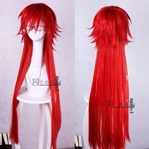 Anime Coser Wig Ankunft Fashion Style Black Butler Grell Sutcliff Lang Cosplay Perücke + rote Gläser + Perücke Cap Black Butler als Foto (Color : As the picture, Size : Black Butler) von ydound