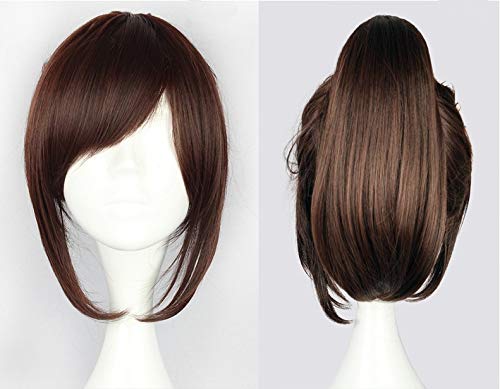 Anime Coser Wig Attack on Titan Sasha Bluse 35 cm 13,78 Zoll kurze Perücken Cosplay gerade für Frauen Haarspange Pferdeschwanz Anime Kunsthaar Braun von ydound