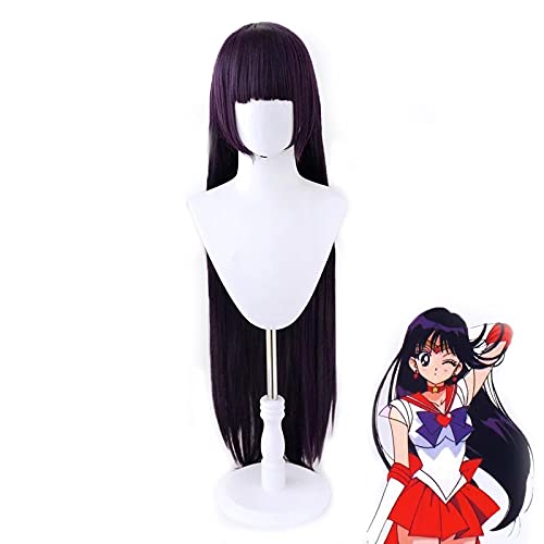 Anime Coser pruik Sailor Moon Sailor Mars Rei Hino 100 cm Lange gerade dunkle lila Hitzebeständige synthetische Haarsplay Kostüm Perücke+ Perücke Kappe von ydound