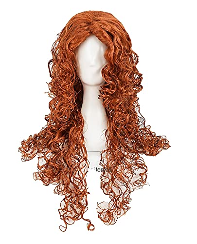 WHBHD Film Brave Prinzessin Merida Cosplay Perücken Lange Gelocke Hitzebeständige Synthetische Haarperücke + Perücke Kappe von ydound