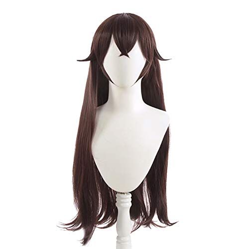 WHBHD Genshin-Auswirkungen Bernstein Cosplay Perücken Spiel Cosplay Lange braune gerade Perücke mit Pony Hitzebeständige synthetische Haare von ydound